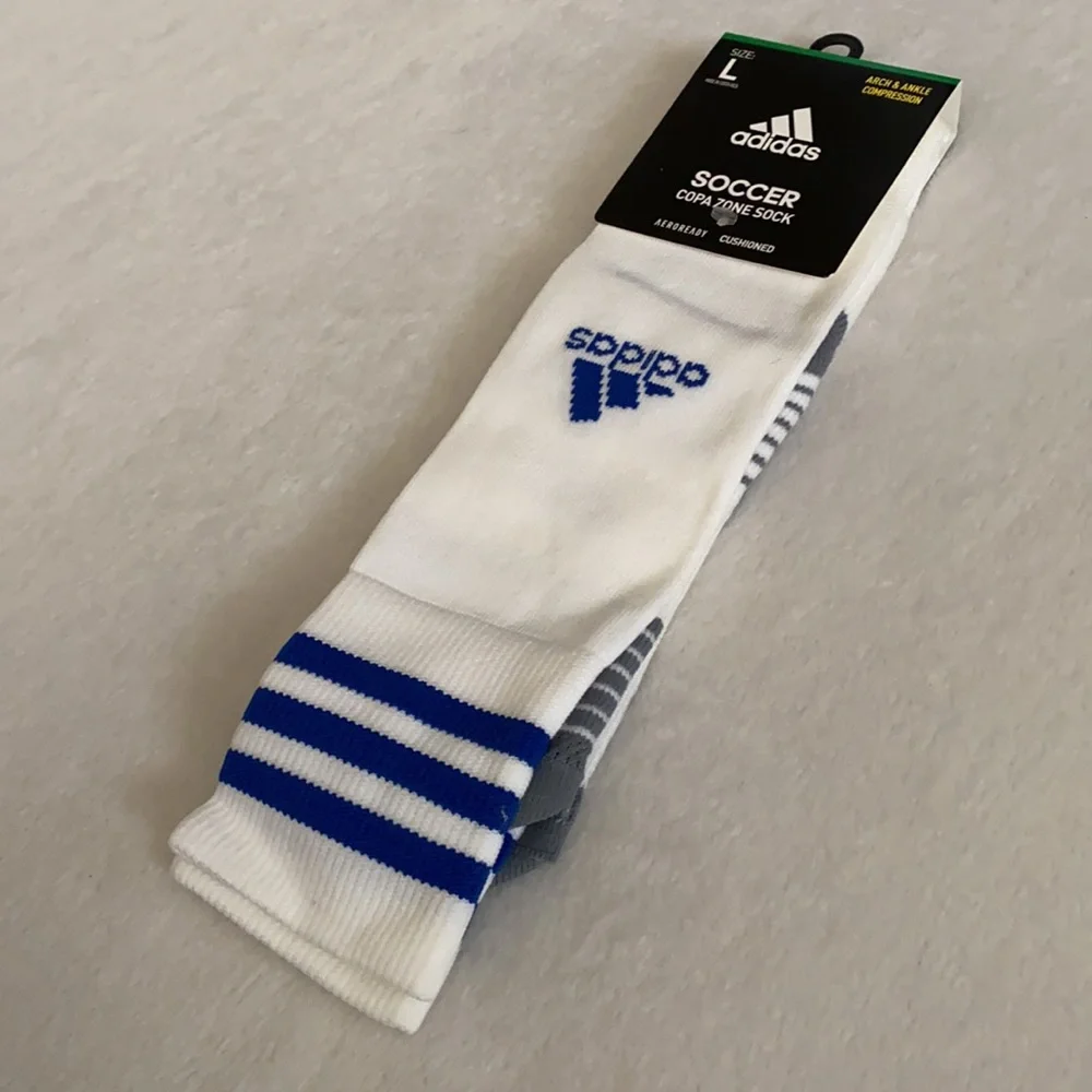 {NWT} Adidas | Copa Zone Cushion IV Over The Calf Soccer Socks White/Blue (L)